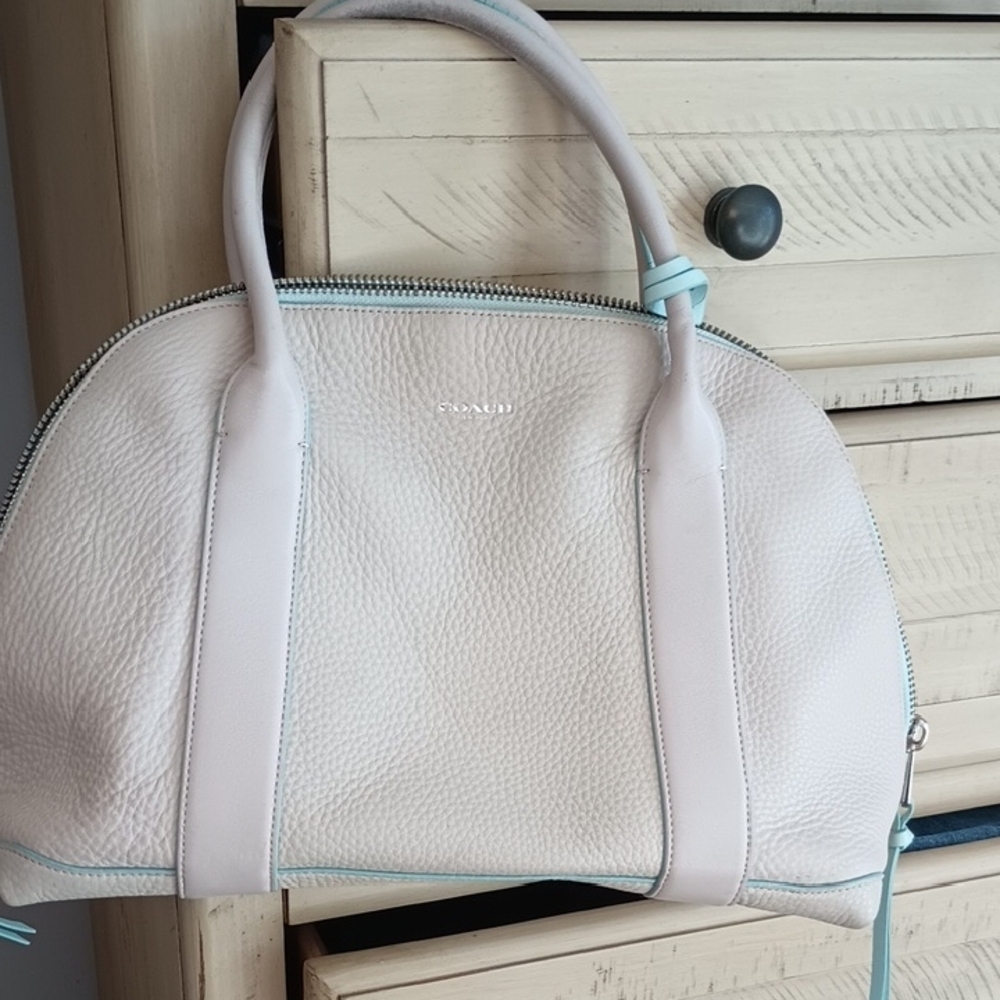 Coach Cream Satchel with Textured Leather and Dome Shape